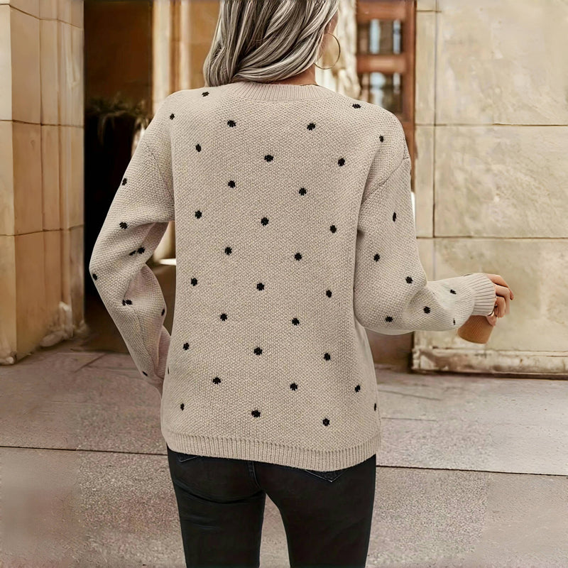 Maglione Donna a Pois con Maniche Lunghe e Scollo Tondo – Stile Versatile