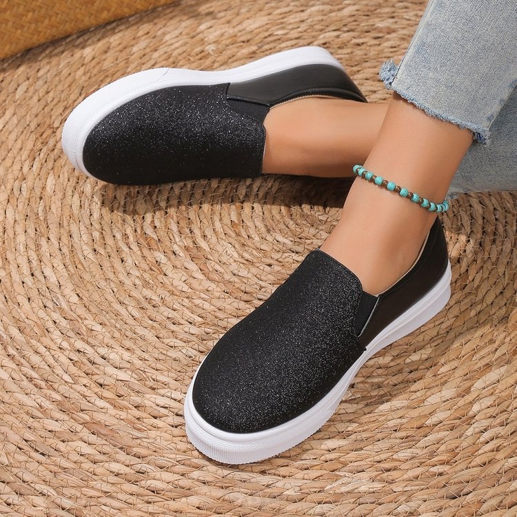 Women's Moccasins with Sequins and Elastic Band – Flat Rubber Sole