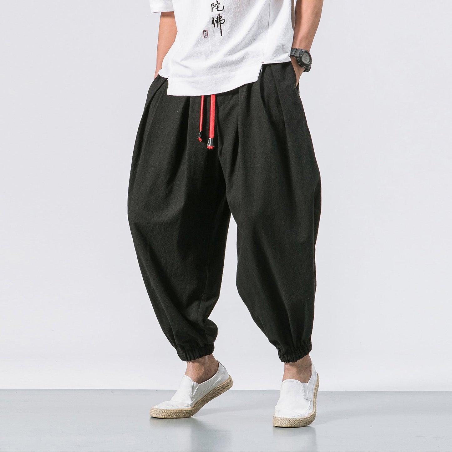 Herrebukser Harem Løs Pasform Justerbar Talje Elastiske Manchetter – Casual Stil