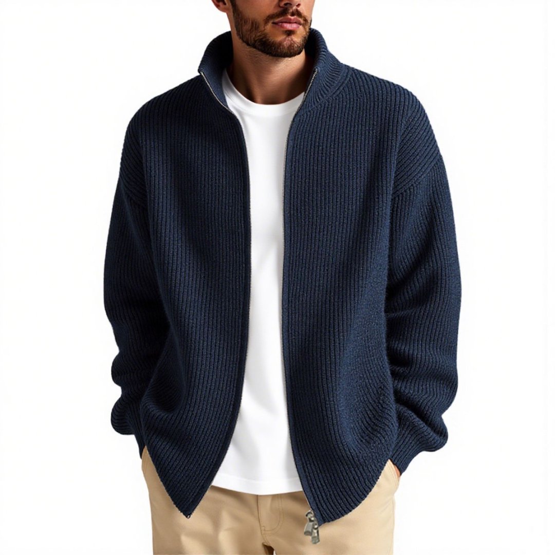 Men's Knit Cardigan with Loose Fit and Front Opening