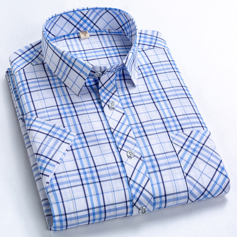 Men's Summer Shirt with Notched Collar and Checkered Pattern – Cotton Blend