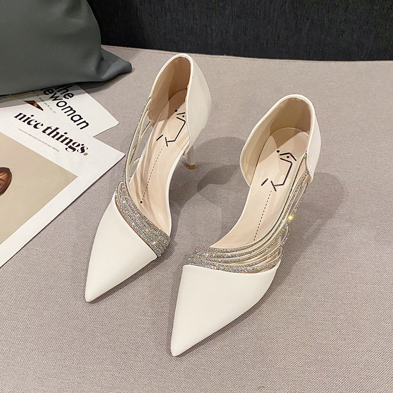 Women's Pointed Toe Pumps with Rhinestones and Stiletto Heel – Elegant Pumps