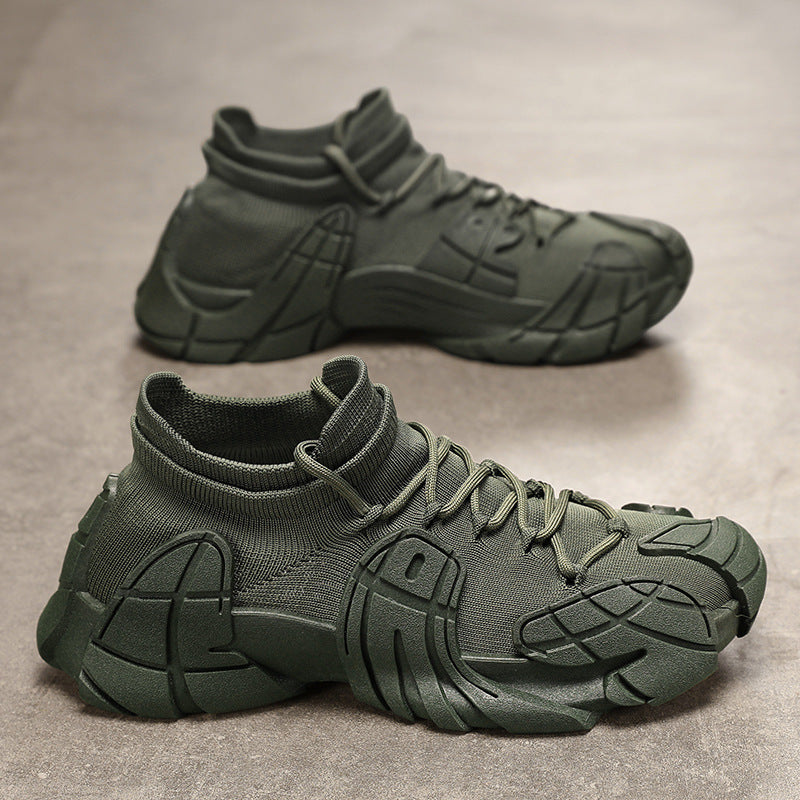 Men's Running Sneakers with Laces, Round Toe, and Thick Sole