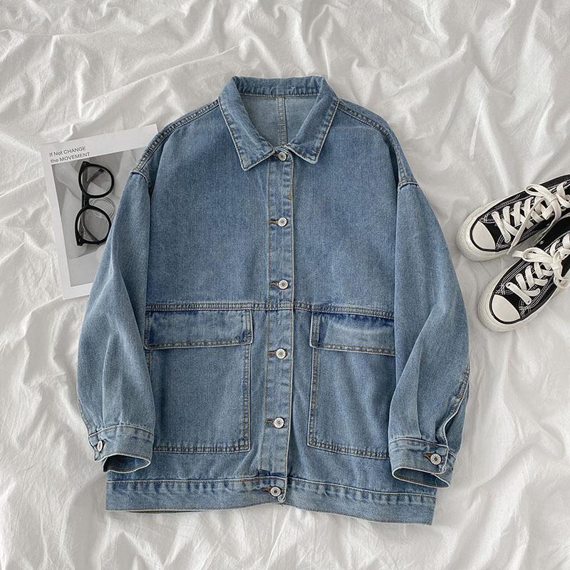Women's Denim Jacket with Turn-Down Collar and Long Sleeves