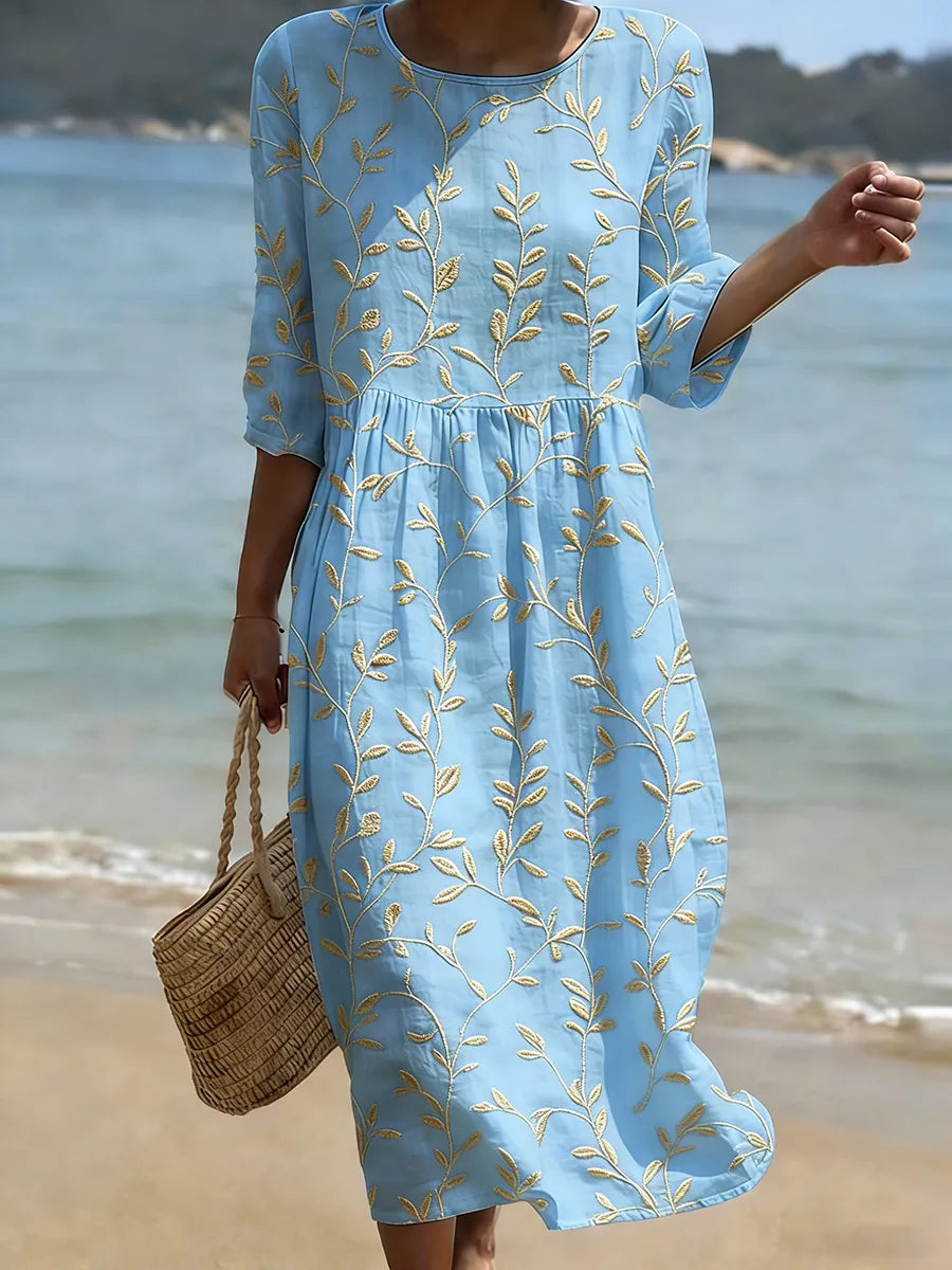 Women's Midi Dress with Floral Print and Comfortable Fit – Elegant Everyday Wear