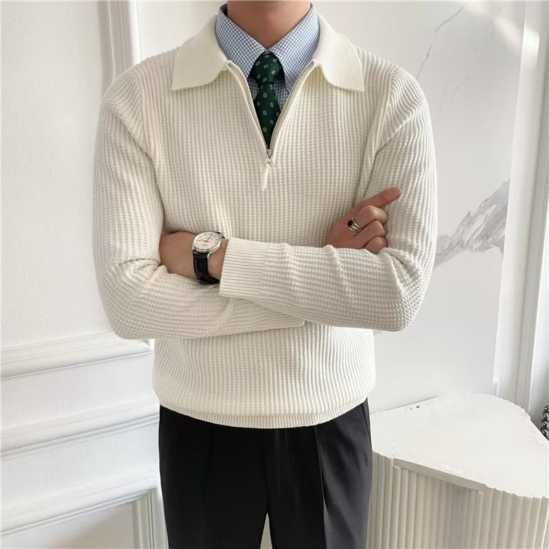 Men's Sweater Pullover with Loose Fit and Solid Color