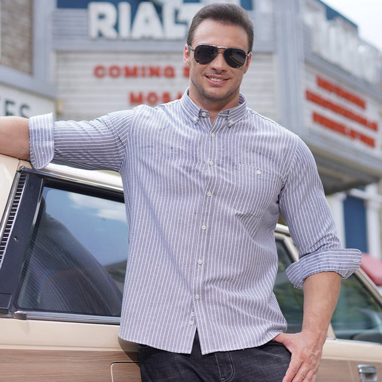 Camicia da Uomo a Maniche Lunghe Primaverile Taglie Comode con Motivo a Righe