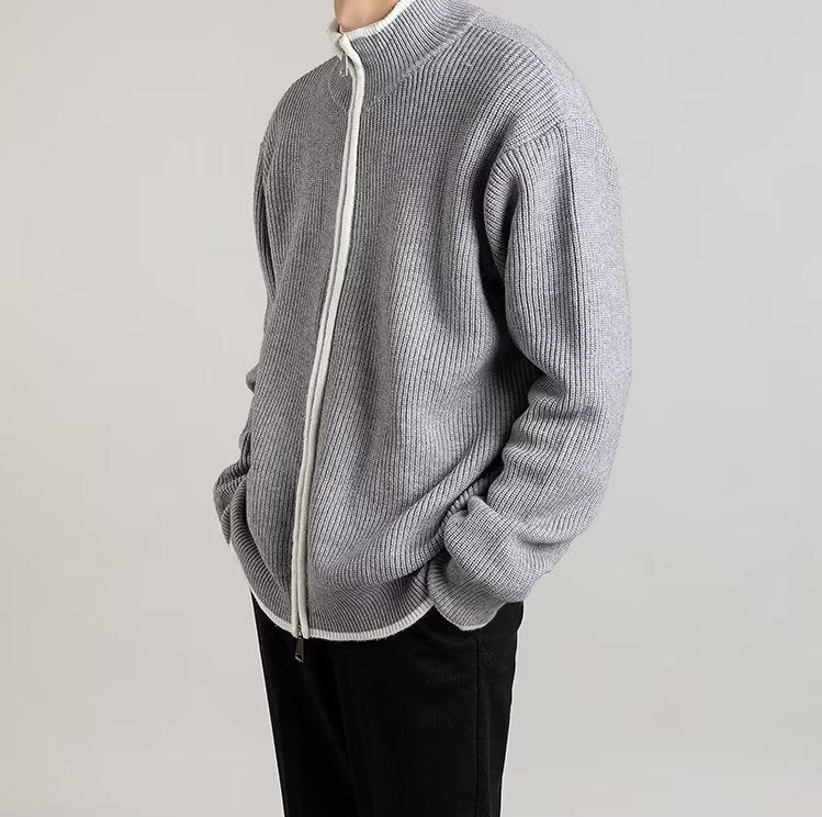 Men's Wide Fit Cardigan with Front Opening and Long Sleeves