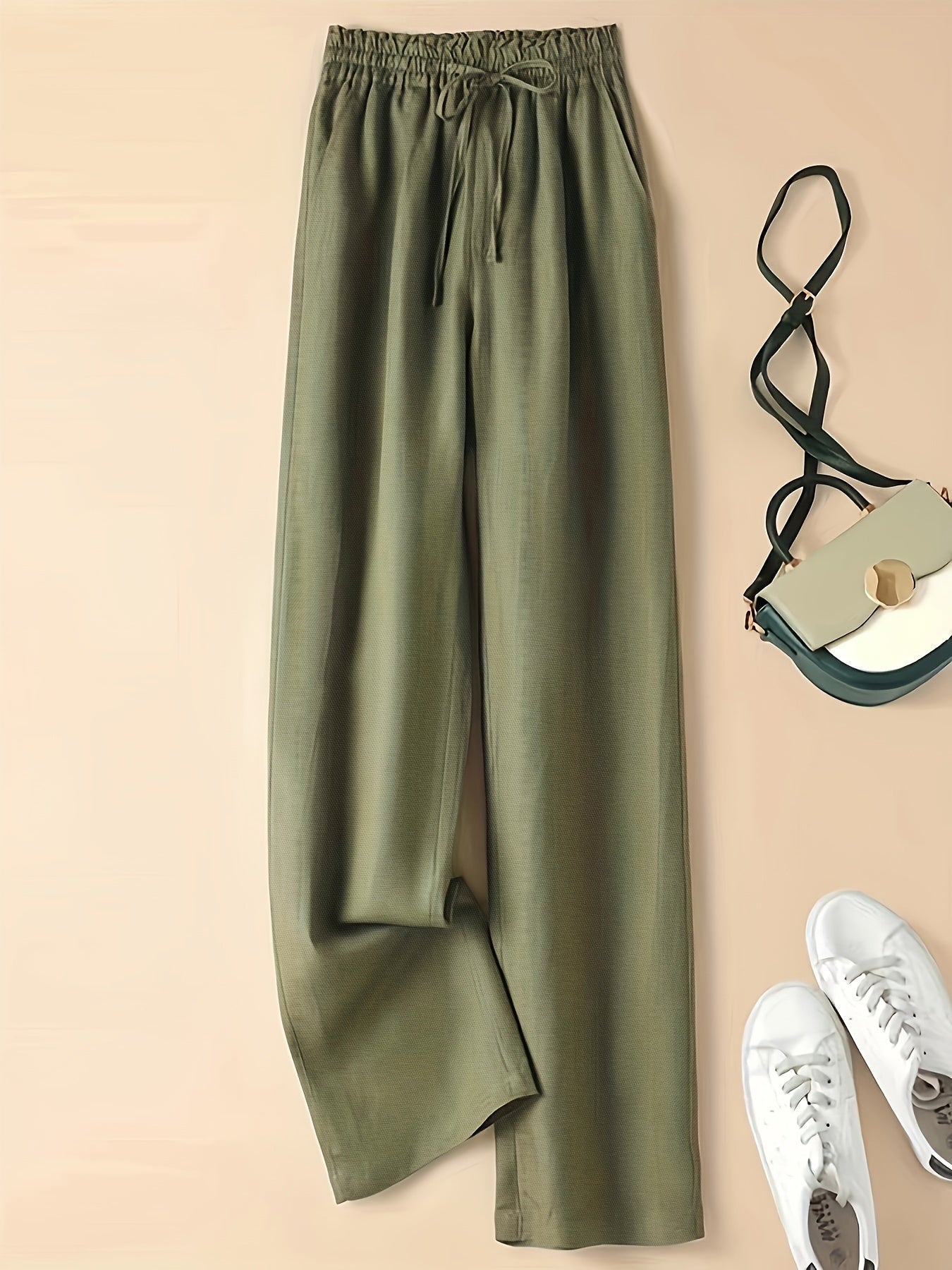 Pantaloni Donna a Vita Alta con Coulisse in Lino Blend – Stile Casual Estivo