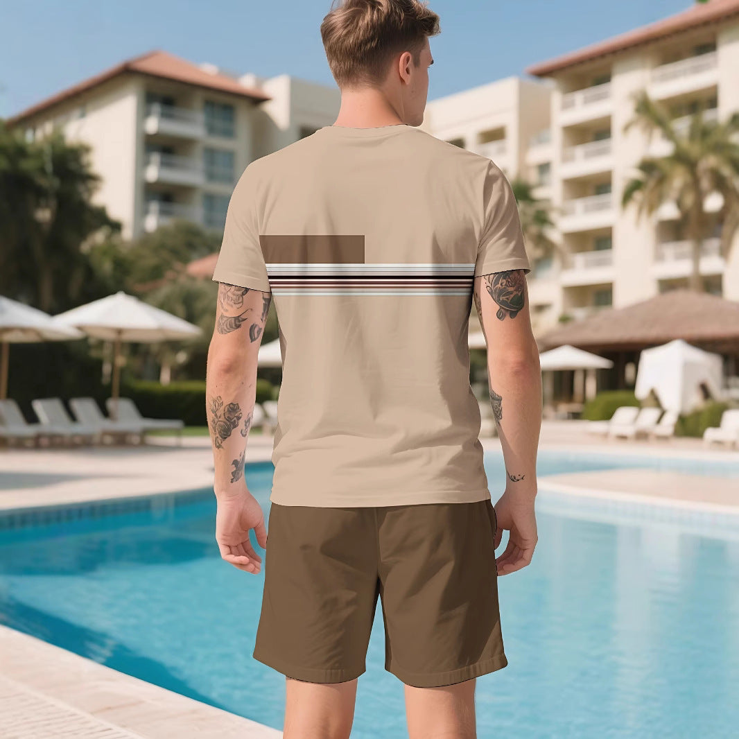 Men's Summer Set with Crew Neck T-Shirt and Printed Shorts – Two-Piece Casual Outfit