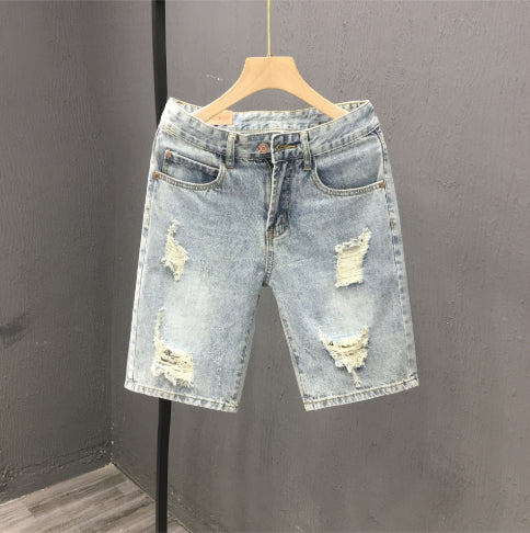 Herreshorts med mellemhøj talje og revet design – denimstil