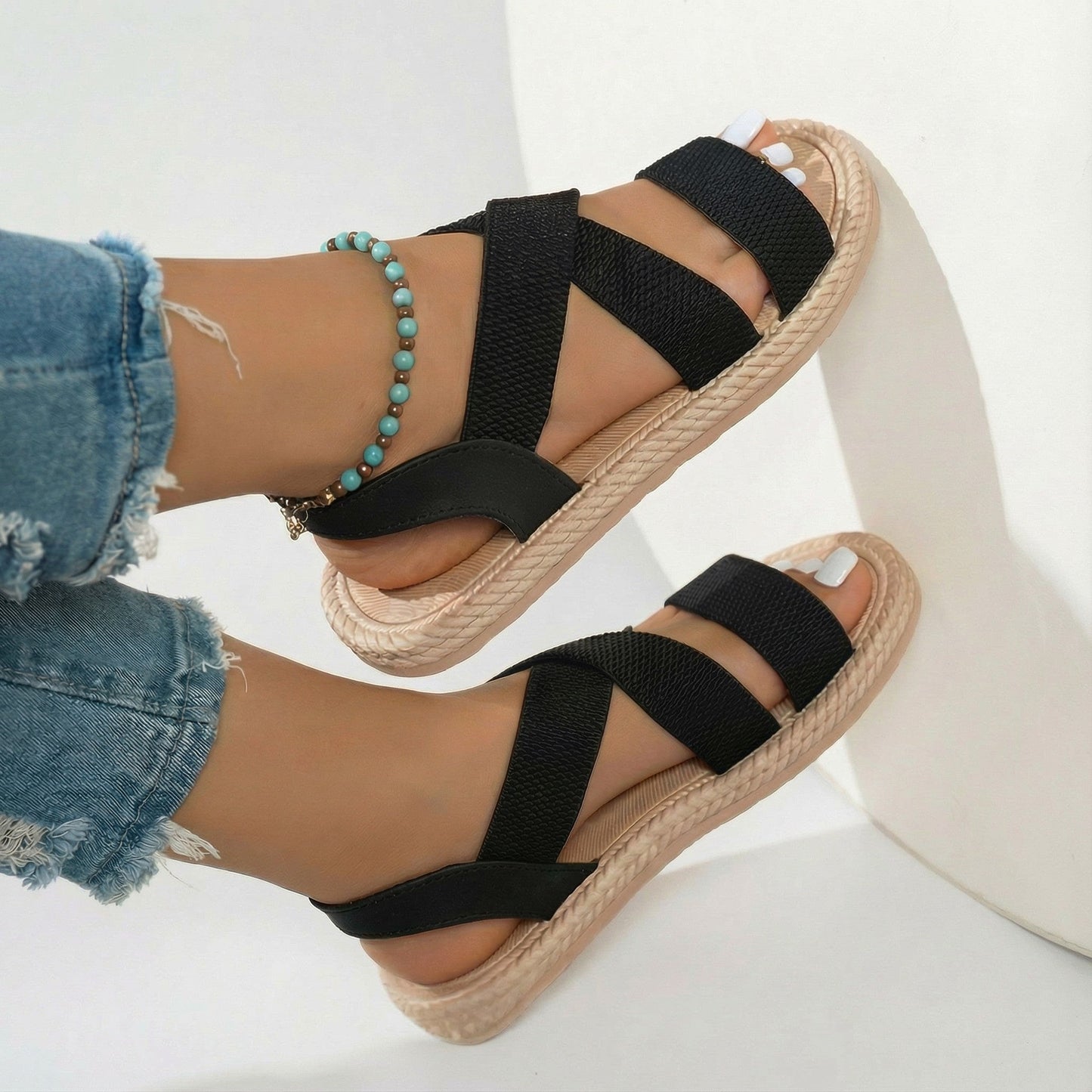 Women's Summer Sandals with Crossed Straps – Soft and Lightweight Sole