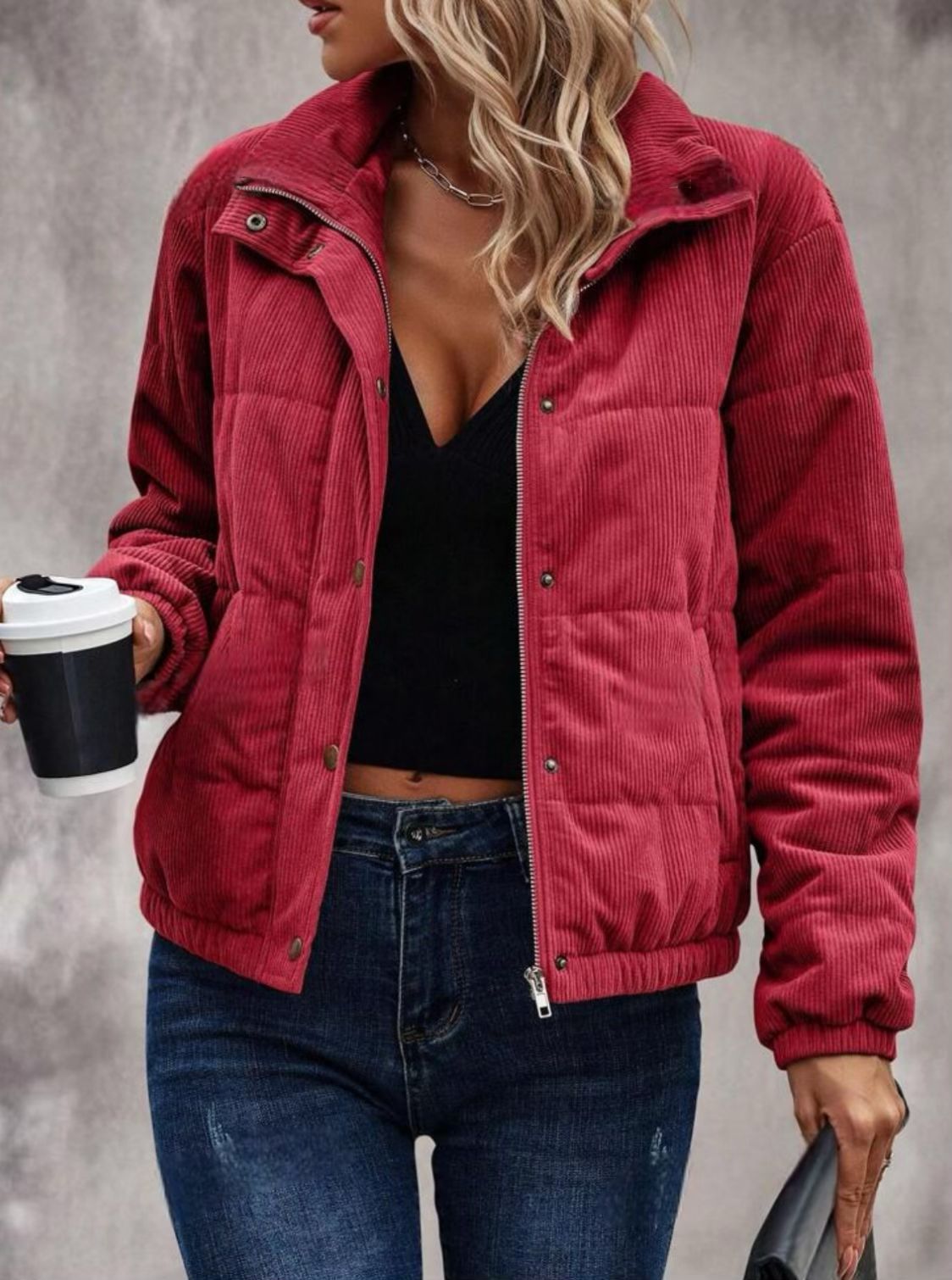 Giacca Da Donna in Cotone DI Medio Spessore Con Maniche Lunghe E Collo Alto