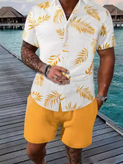 Men's Summer Set Short Sleeve Shirt and Cotton Blend Shorts – Casual Style