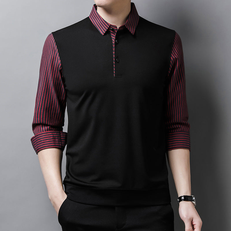 Men's Long Sleeve Shirt with Striped Sleeves and Straight Fit