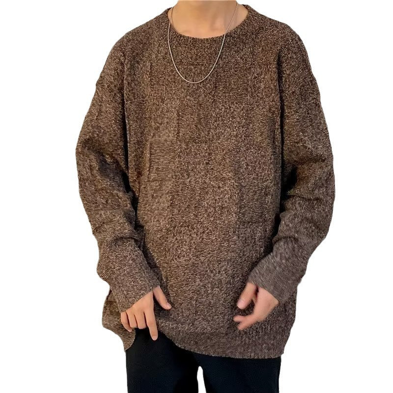 Men's Winter Long Sleeve Sweater with Diamond Mesh Pattern