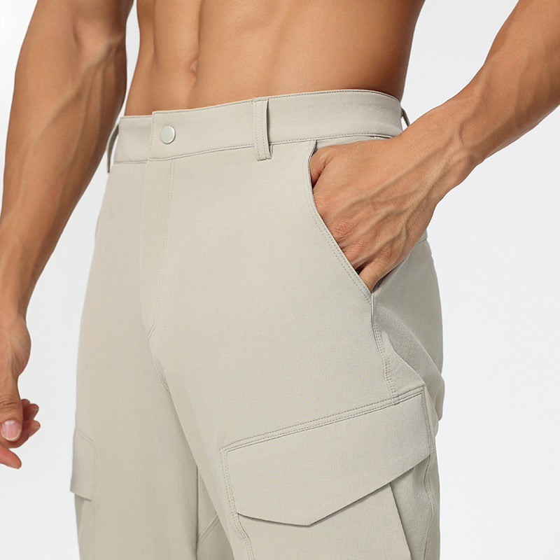 Men's Straight Cargo Pants with Multiple Pockets and Elastic Waist – Utility Style
