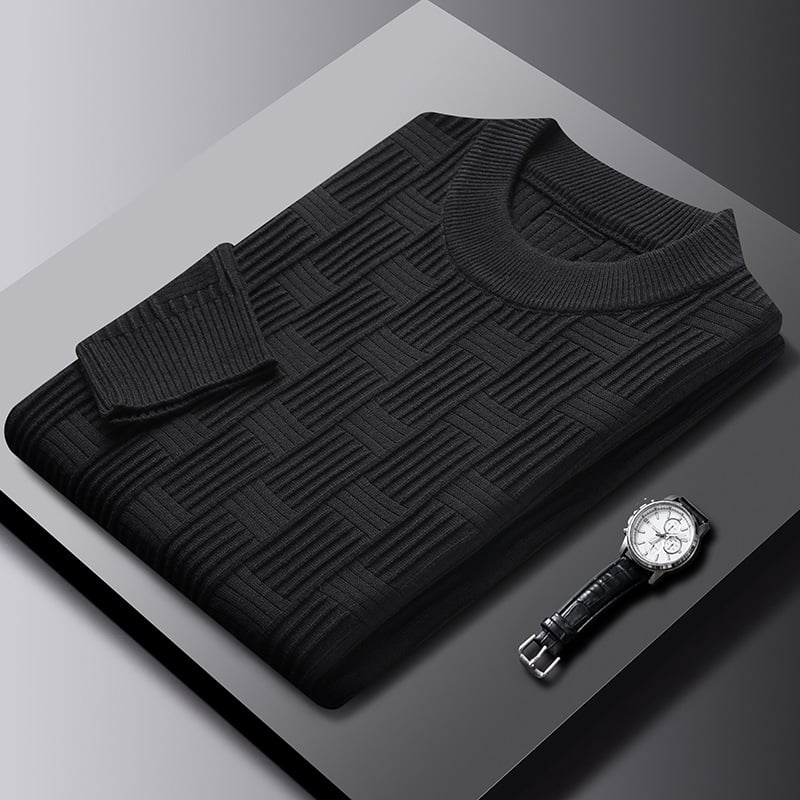 Men's Pullover Sweater with Crew Neck and Scottish Jacquard Pattern