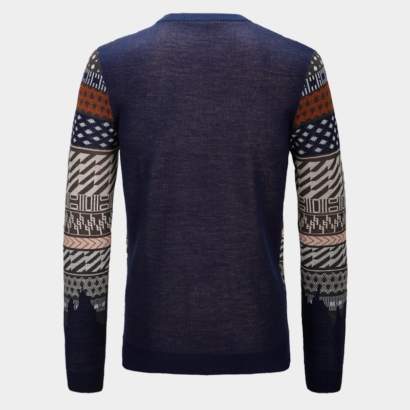 Maglione da Uomo Pullover con Girocollo e Design Jacquard a Contrasto