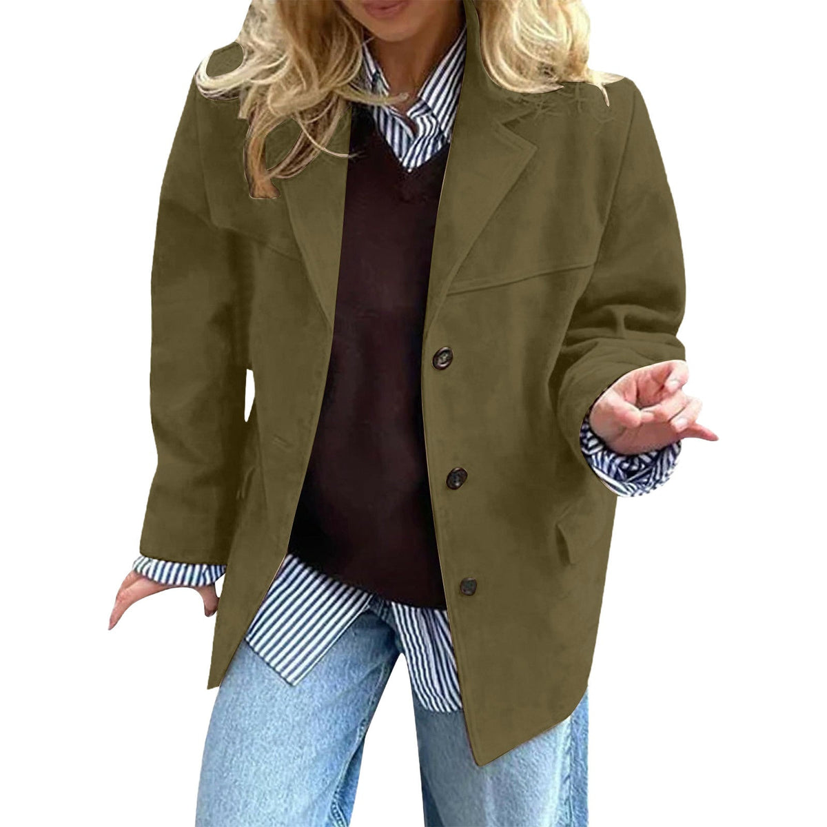 Blazer de mujer para otoño con bolsillos, corte regular y mangas largas
