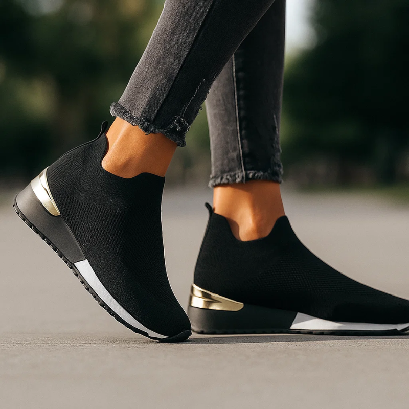 Women's Slip-On Sneakers with Breathable Mesh and Metallic Heel