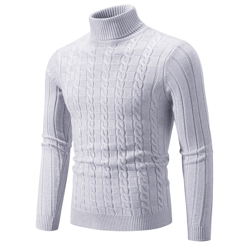 Men's Slim Fit Turtleneck Sweater with Cable Knit Pattern