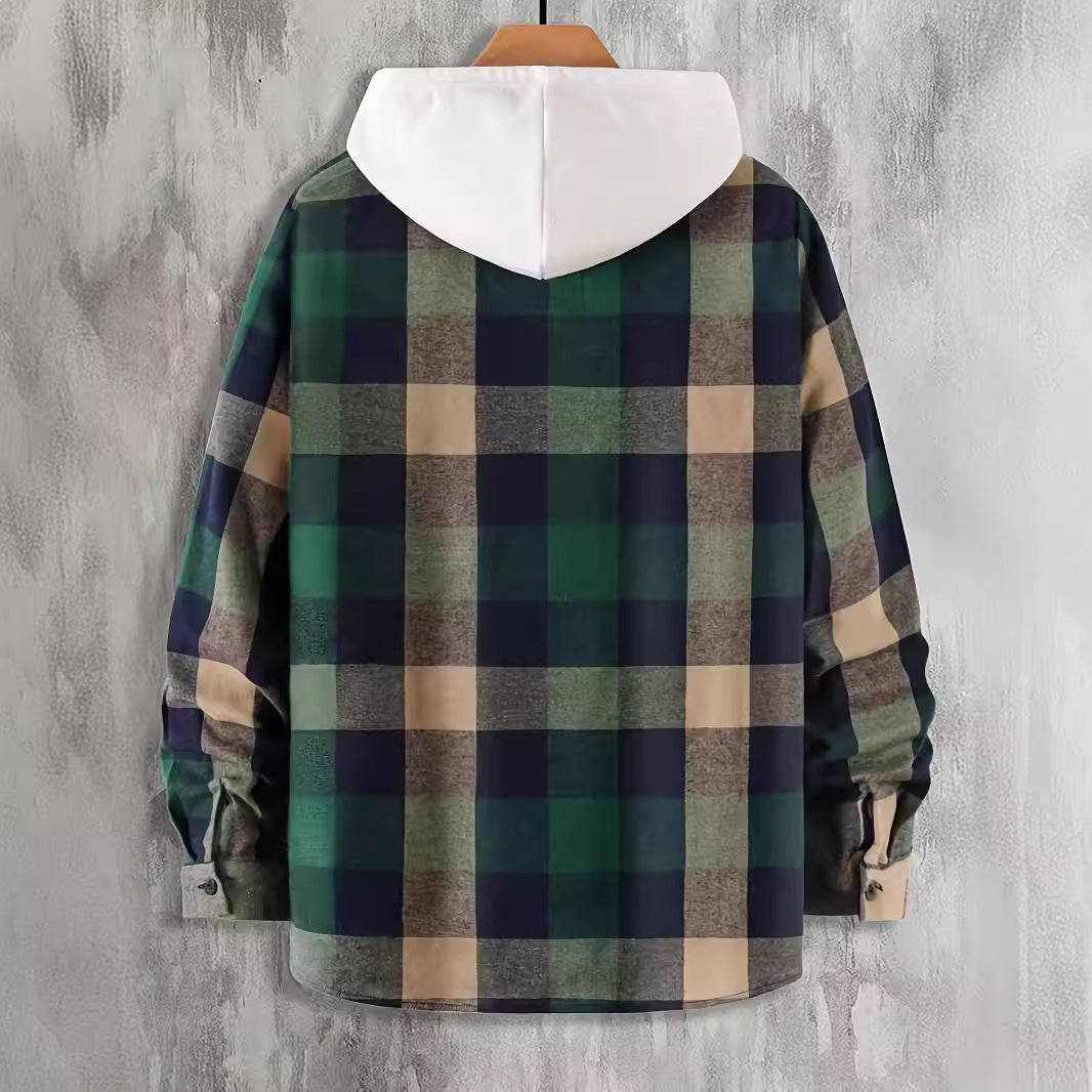 Camicia da Uomo a Quadri Verde Scuro a Maniche Lunghe con Bottoni