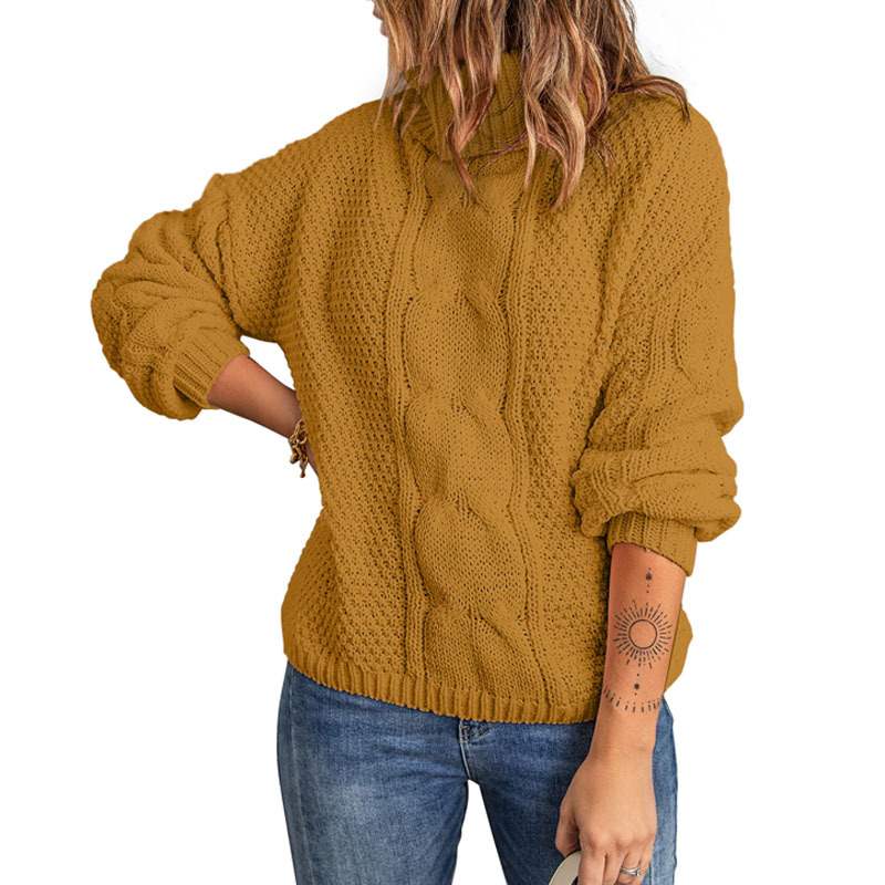 Women's Winter Sweater with Turtleneck, Solid Color, Long Sleeves