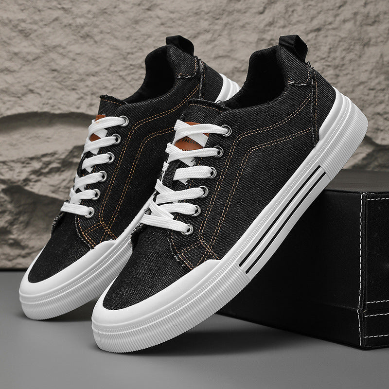 Men's Low-Cut Sneakers with Laces, Flat Heel, and Round Toe