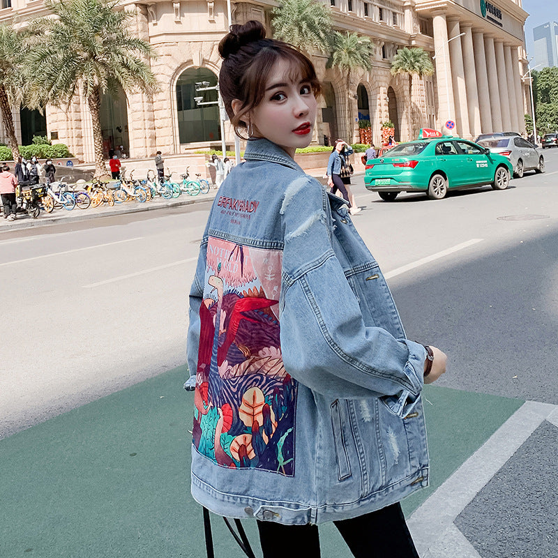 Giacca Donna Taglie Forti in Denim con Ricami e Maniche Lunghe