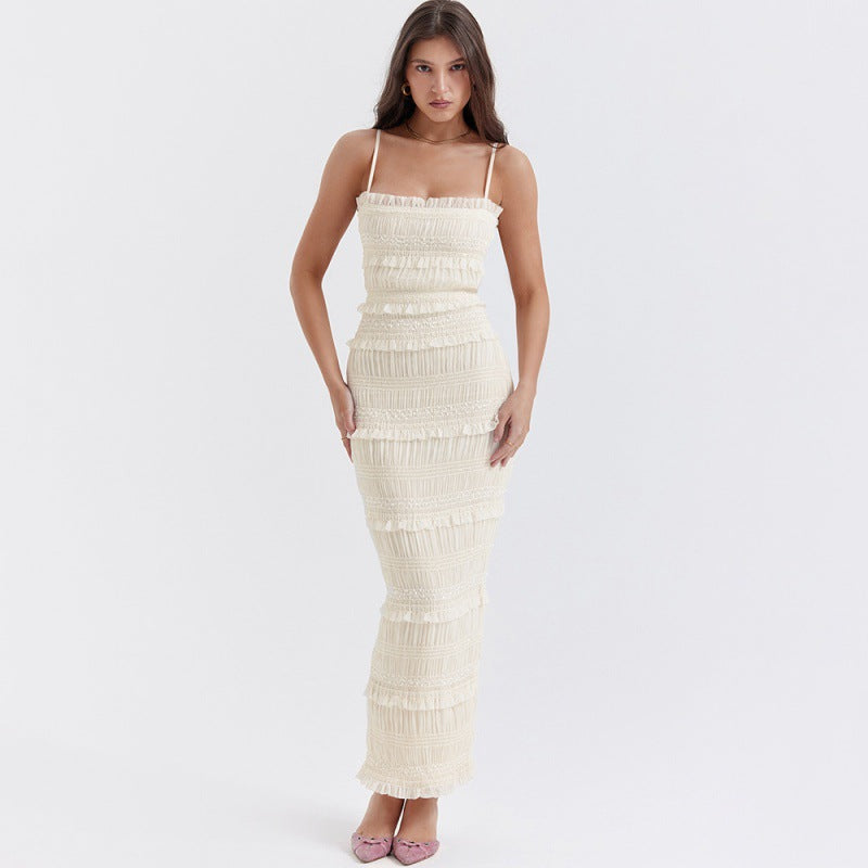 Abito Lungo Donna con Spalline Sottili e Dettagli in Paillettes – Elegante