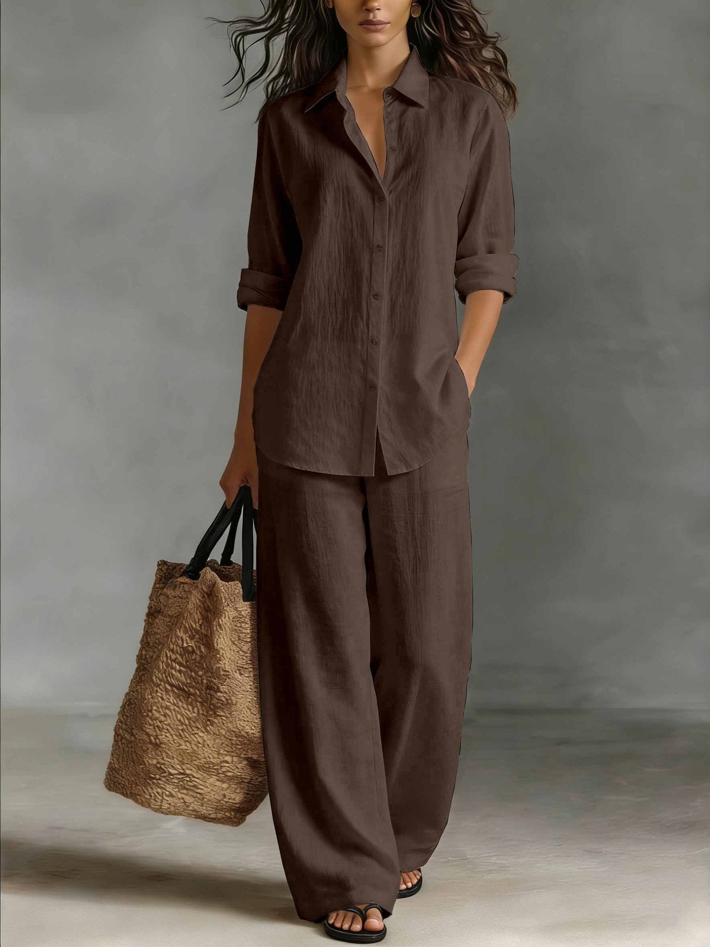 Completo Donna Due Pezzi con Top a Maniche Lunghe e Pantaloni a Gamba Dritta – Completo Casual Quotidiano