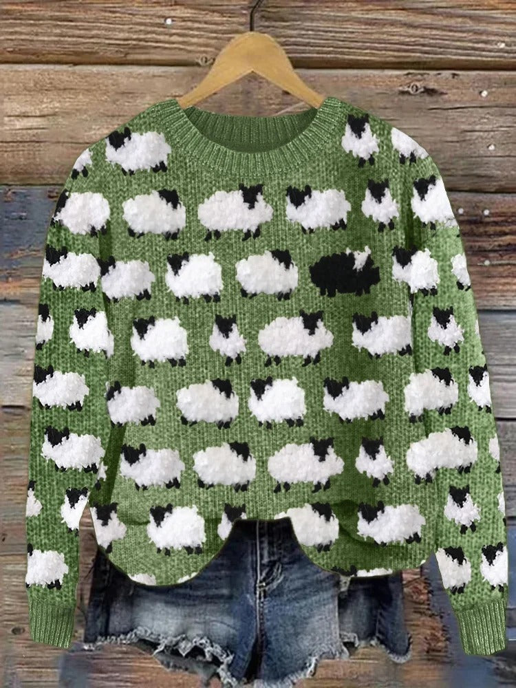 Maglione Donna Natalizio con Motivo Albero, Girocollo e Maniche Lunghe – Stile Festivo