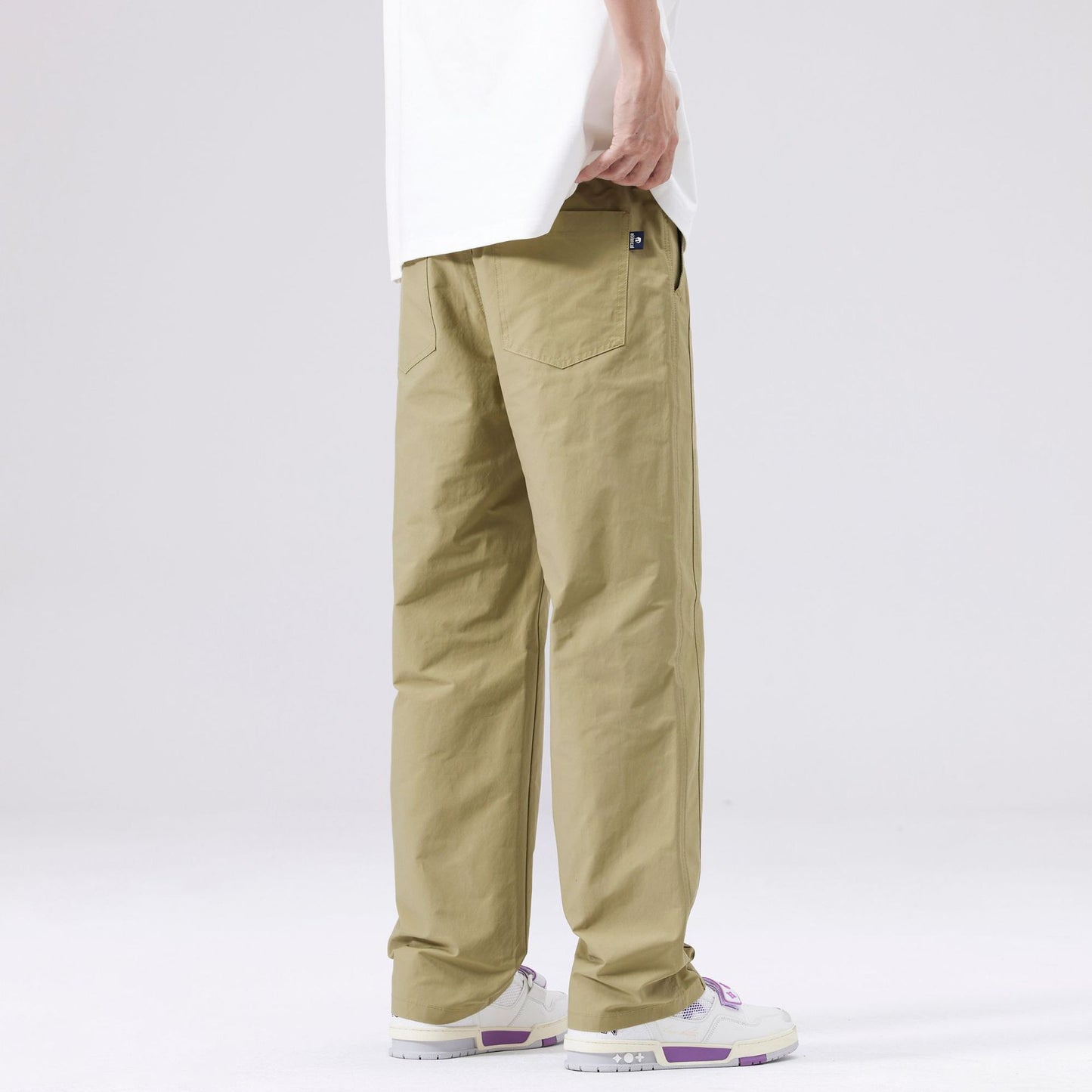 Pantalones casuales para hombre de pierna recta y cintura media – Color liso