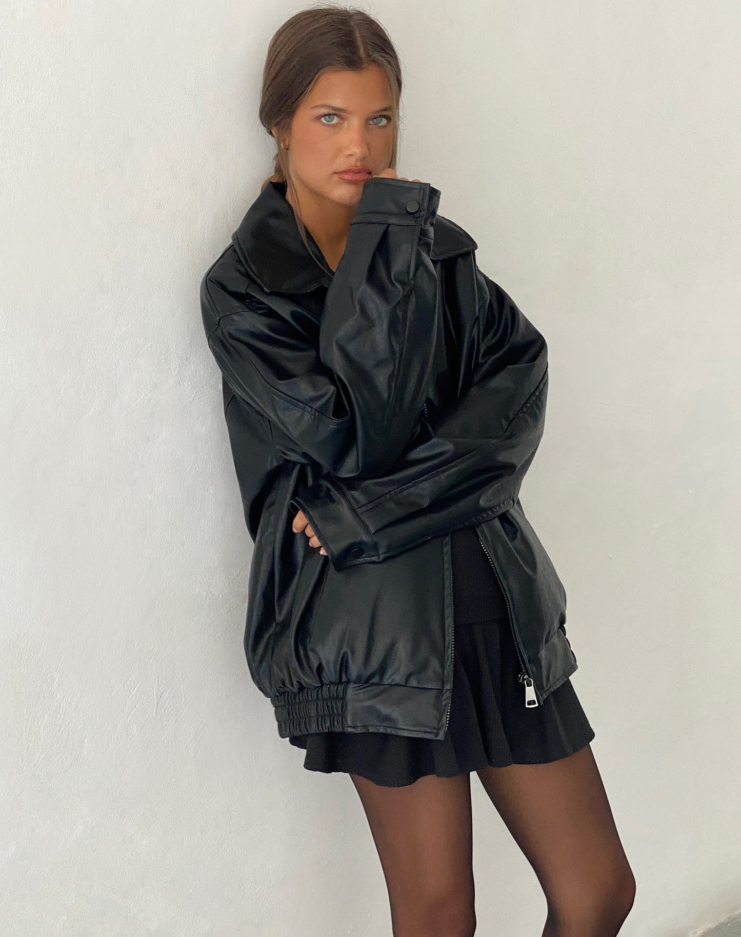 Women's Oversized Boxy Jacket with Zip – Notched Collar