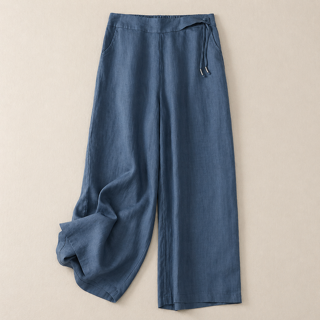 Pantaloni Donna a Gamba Larga con Coulisse in Cotone Blend e Lino Blend – Stile Casual Comodo