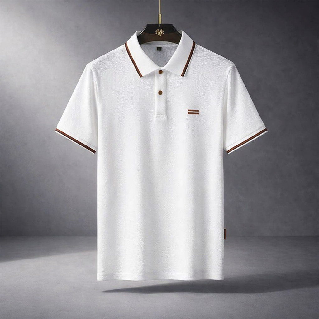 Polo para Hombre con Superficie Texturizada, Rayas en Contraste y Mangas Cortas