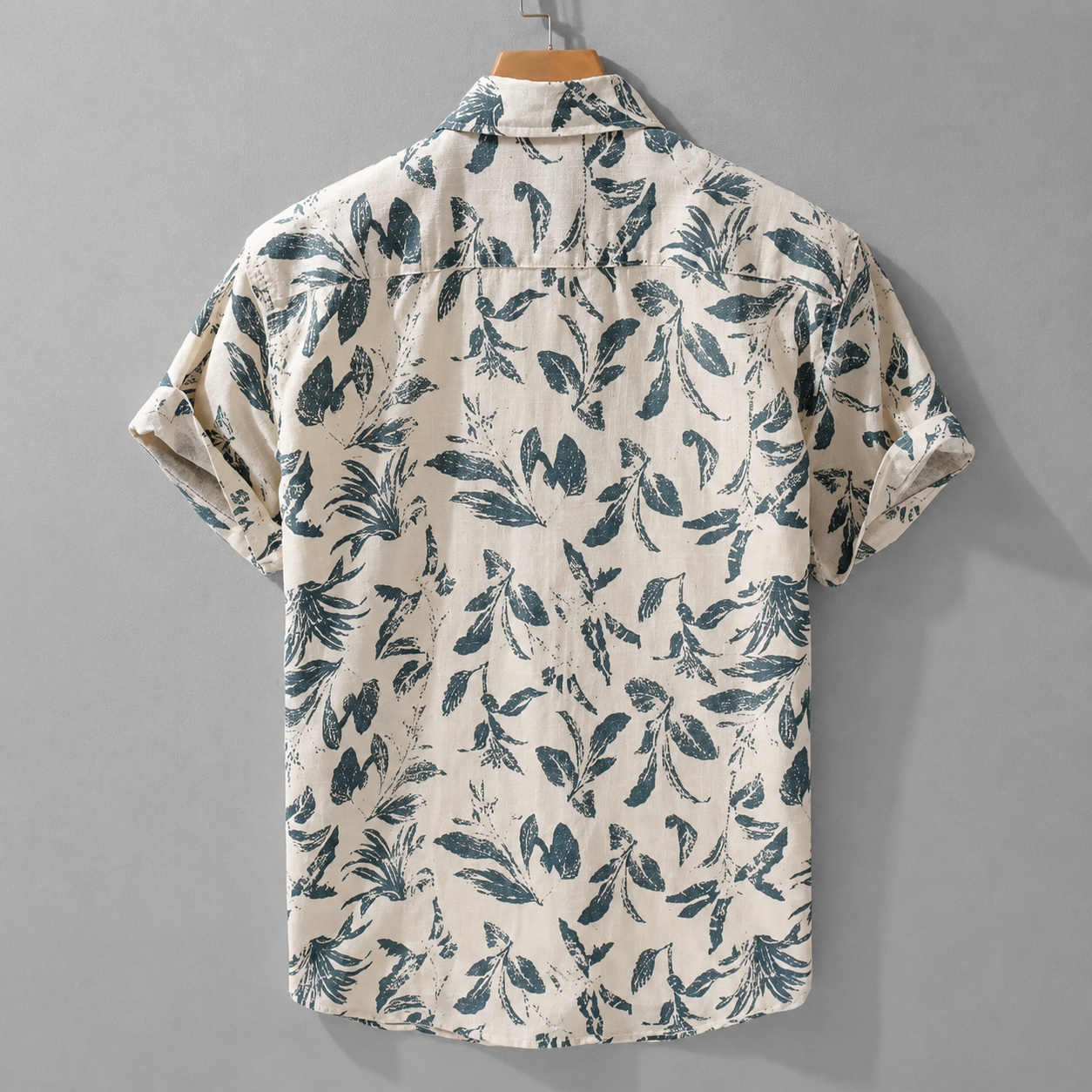 Camicia Estiva Uomo con Stampa Foglie Tropicali e Bottoni – Maniche Corte Casual