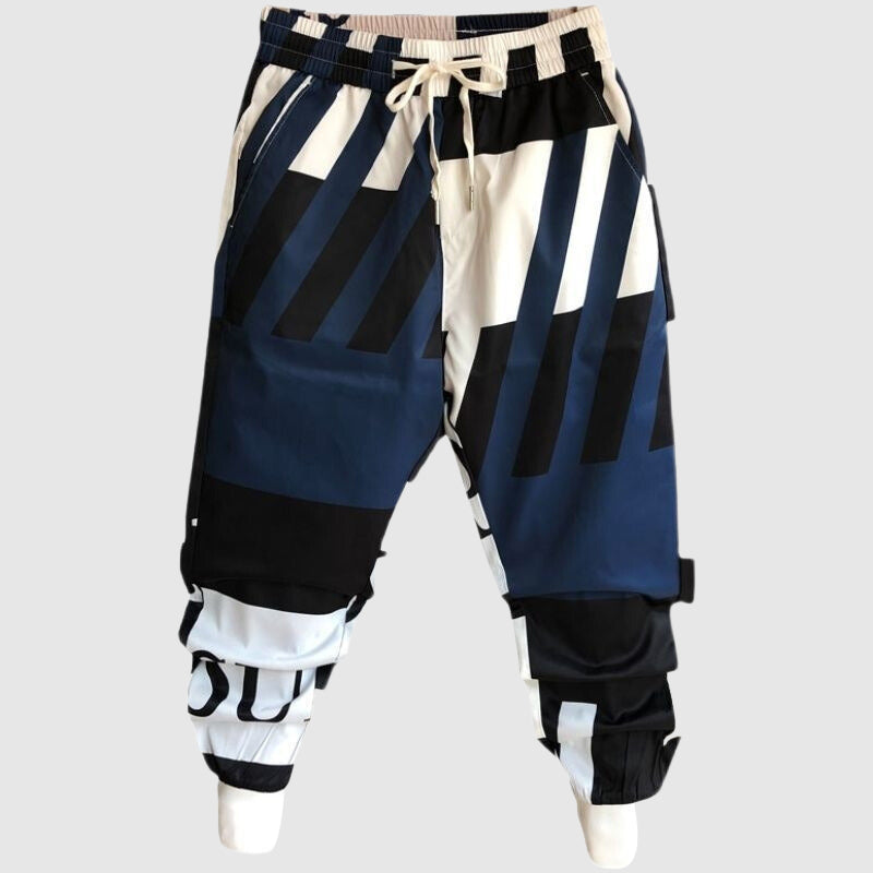 Herrebukser med Graffitiprint, Elastisk Talje og Ribmanchetter – Streetwear Stil