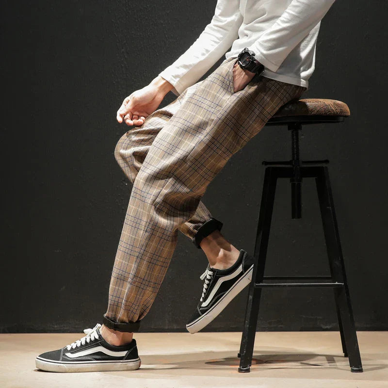 Pantaloni Uomo a Quadri con Vita Elasticizzata – Vestibilità Comoda
