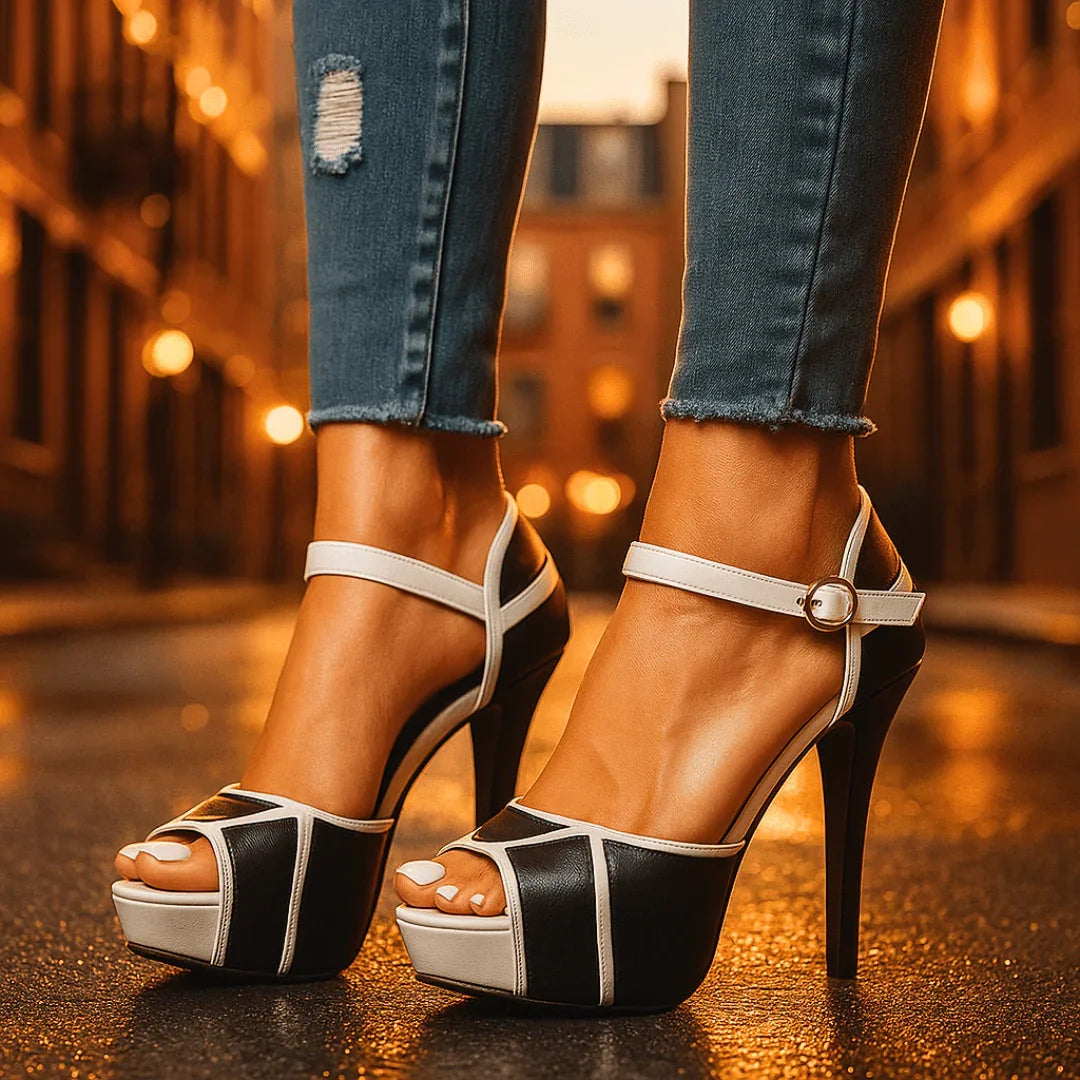 Sandali Donna con Tacco a Spillo Platform, Cinturino alla Caviglia e Design Geometrico – Stile Elegante