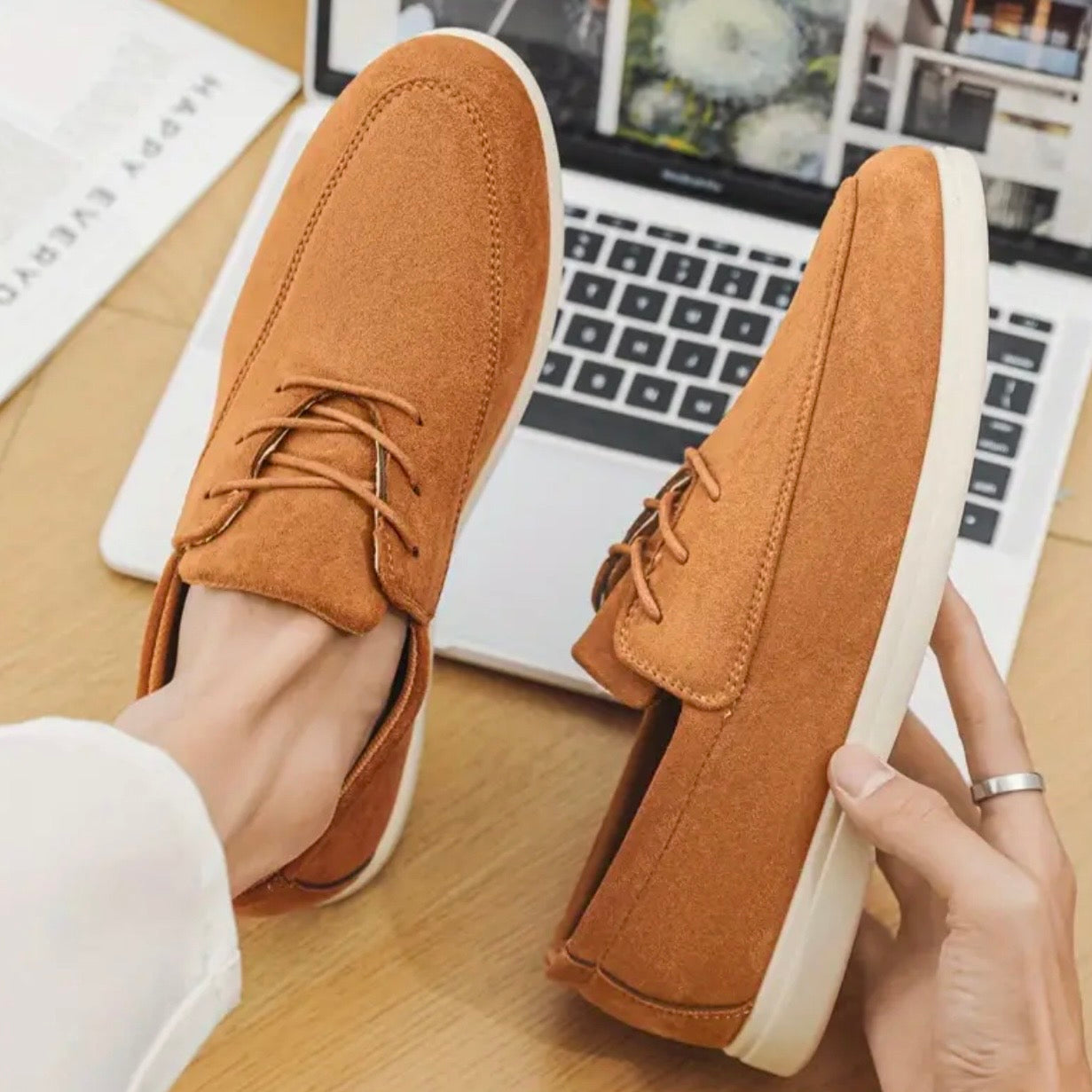 Men's Suede Loafers with Padded Insole and Non-Slip Sole