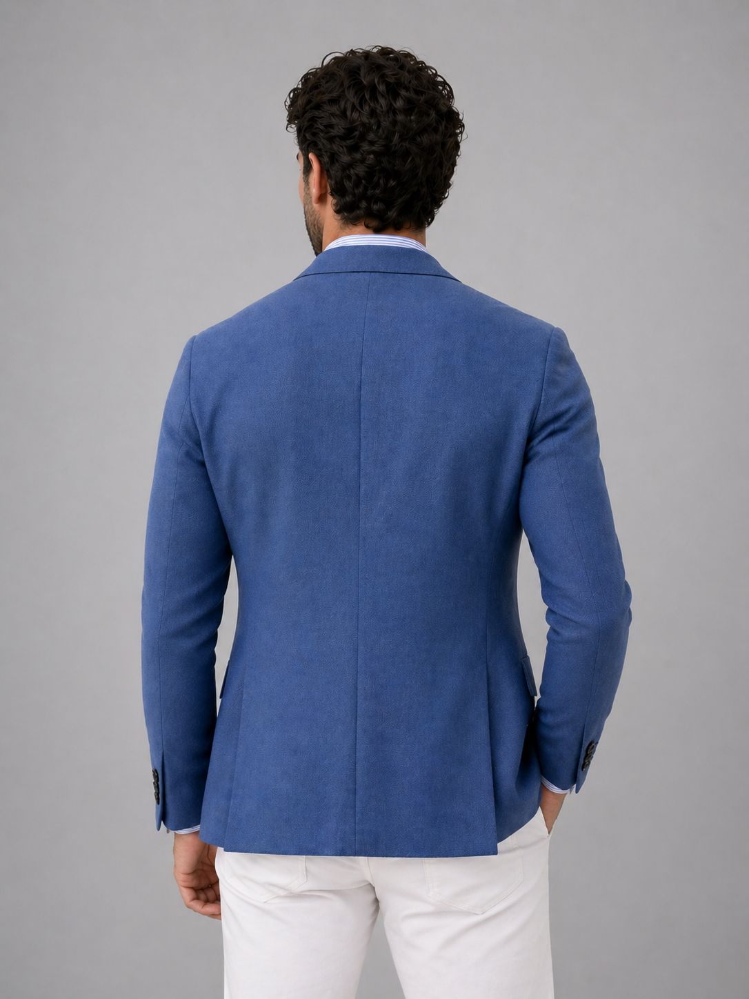 Men's slim-fit knit blazer with a tailored silhouette and solid-color design