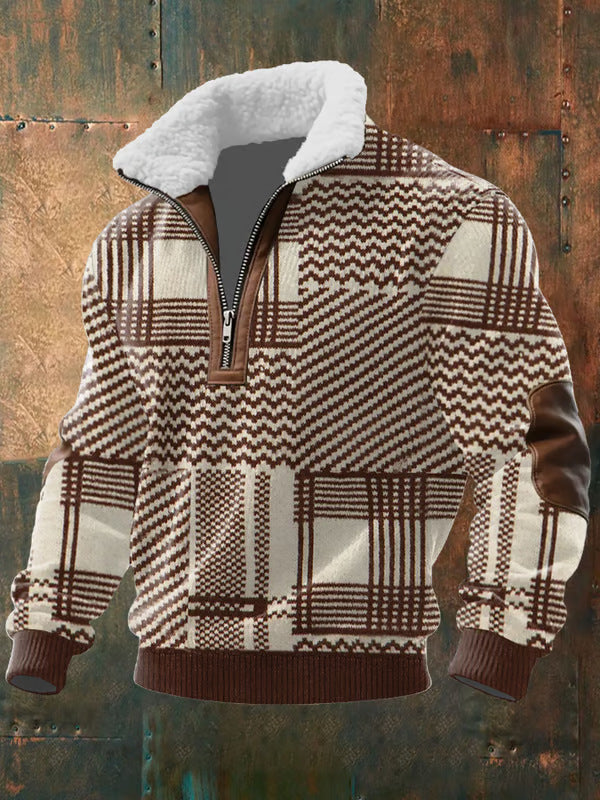 Maglione Uomo Invernale in Maglia con Collo Foderato in Pile e Polsini a Costine – Maglia Style