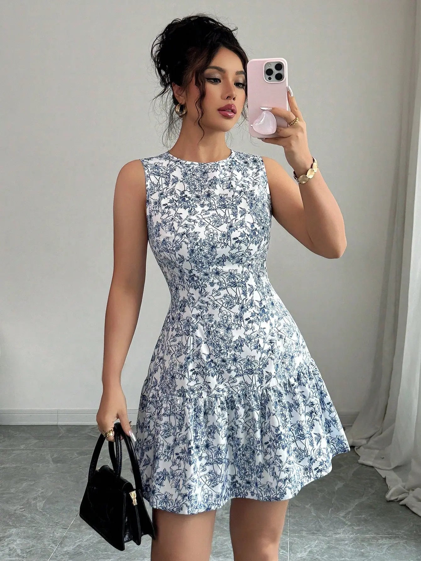 Women's Mini Dress Sleeveless with Floral Print – Elegant Summer