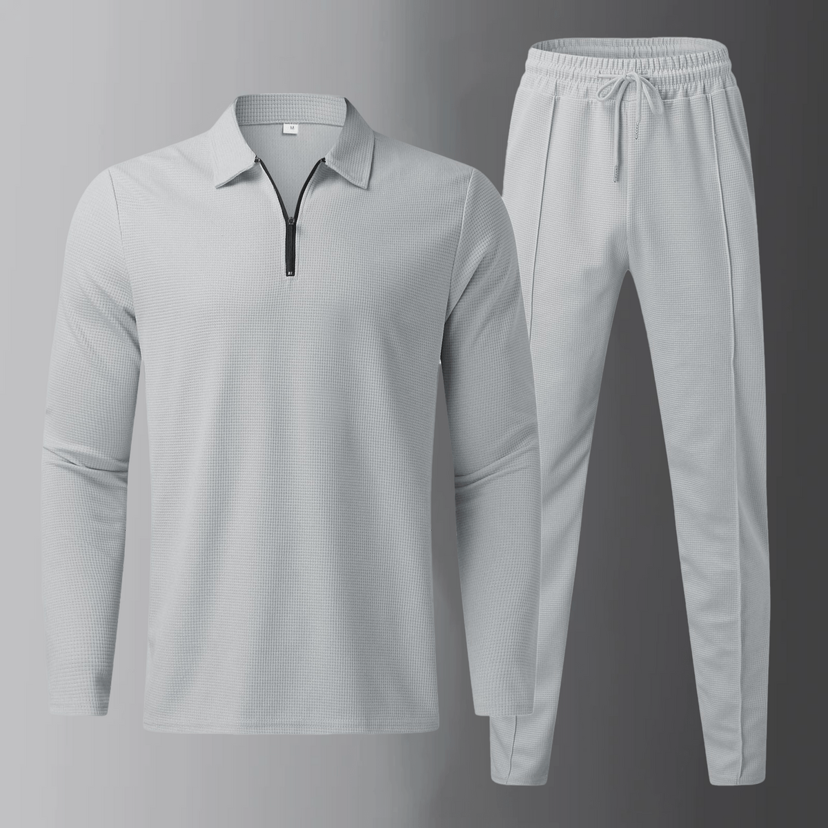 Men's Casual Set Long Sleeve Polo and Joggers with Drawstring Waist – Casual Style
