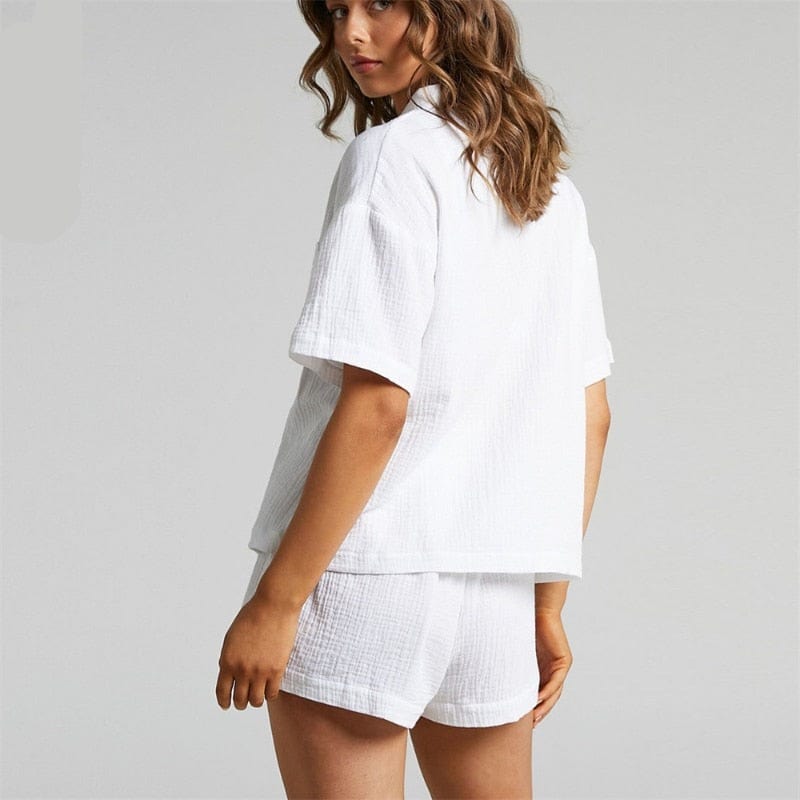 Women's Two-Piece Set with Blouse and High-Waisted Shorts – Comfortable Fit