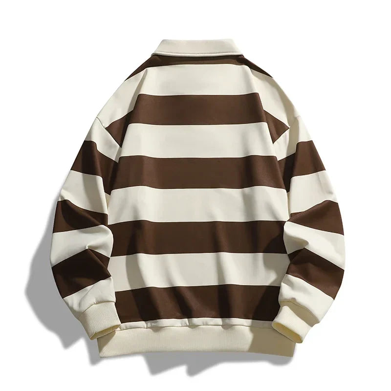 Polo da Uomo a Maniche Lunghe con Colletto Classico, Righe Orizzontali e Vestibilità Comoda