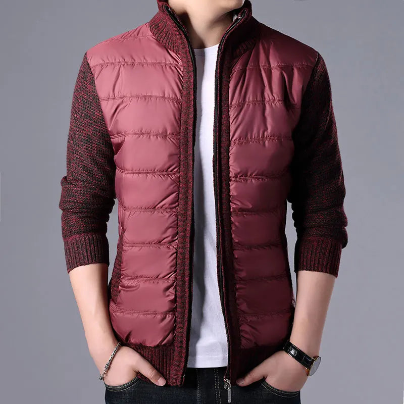Men's Hybrid Jacket with Quilted Body and Knit Sleeves