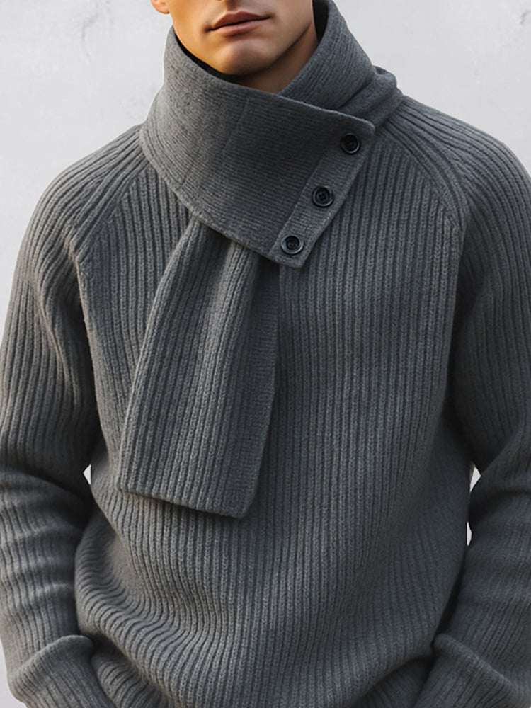 Men's Sweater with Detachable Scarf Set Crew Neck Raglan Sleeves